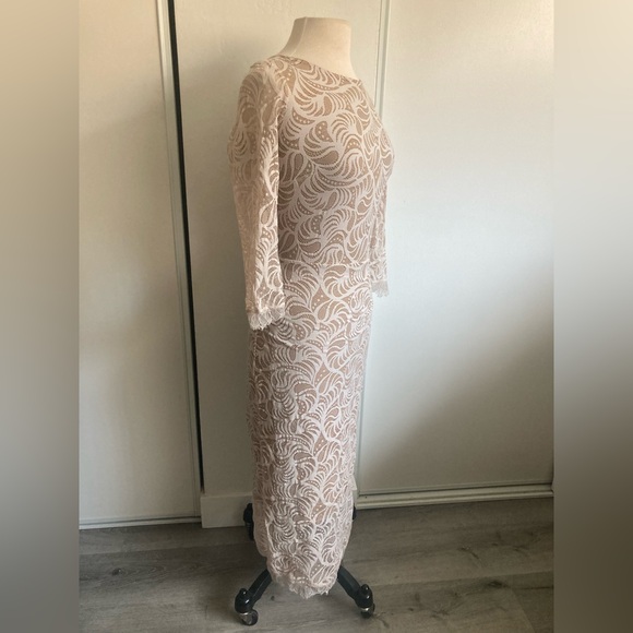 Grace Loves Lace discontinued stretch bridal midi gown ivory lace and tan liner - Picture 2 of 9